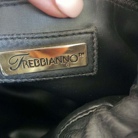 Italian Leather bucket bag crossbody shoulder handbag drawstring black gold - Picture 12 of 13